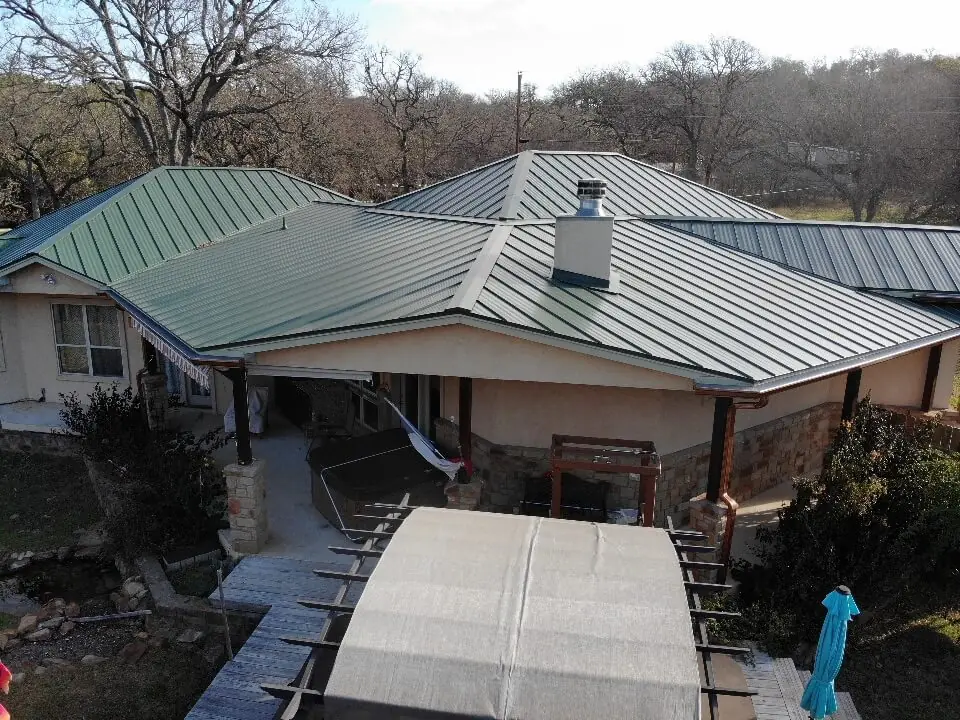 Burnet, Texas metal roofing. The roof is green.