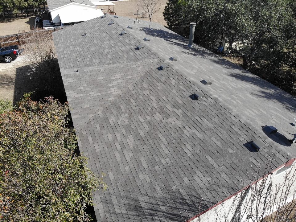 Liberty Hill shingle roof newly installed by the contractors at A&W Roofing.