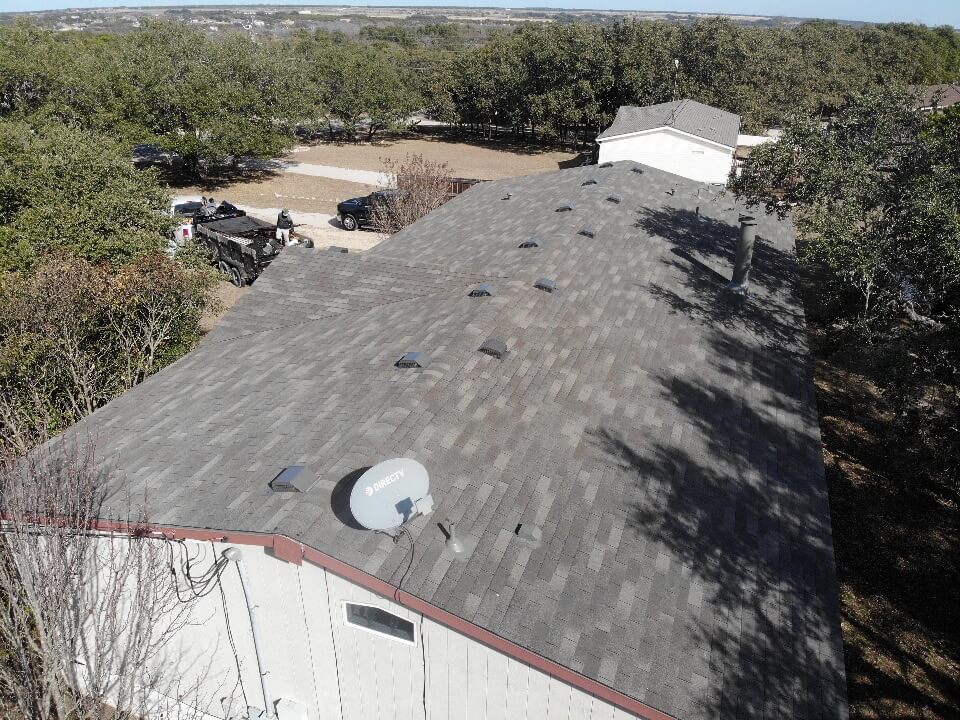 Liberty Hill roof installation with new composite shingles.