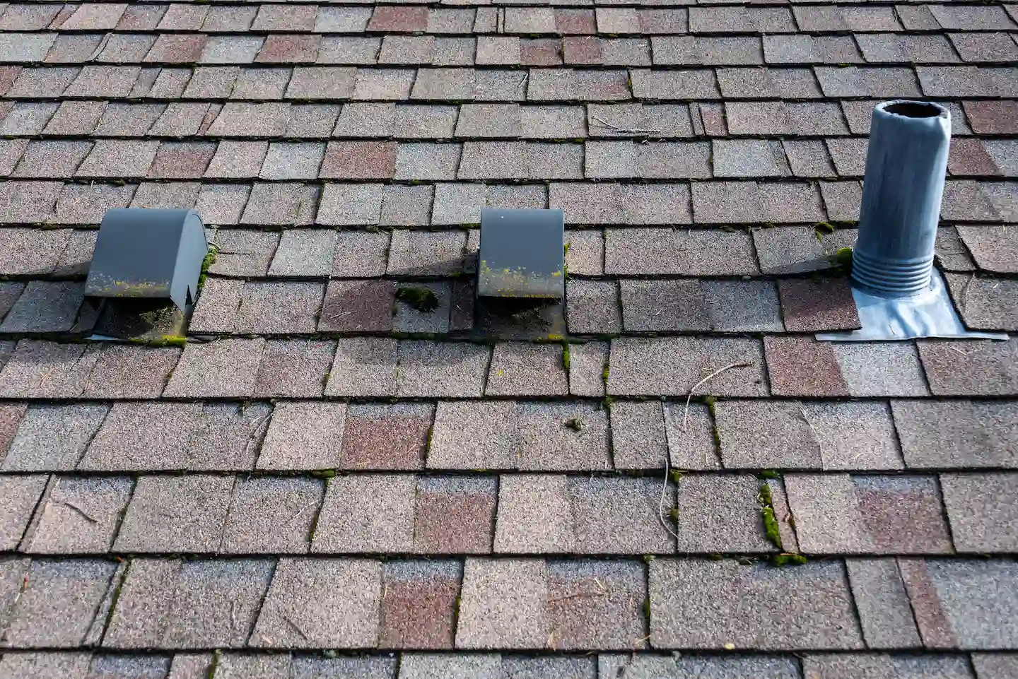 Vent flashing on roof of home in North Austin near Georgetown.
